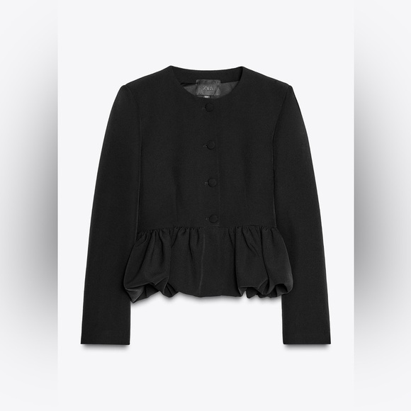 Zara Black Voluminous Hem Peplum Blazer – Size XL - Picture 1 of 14